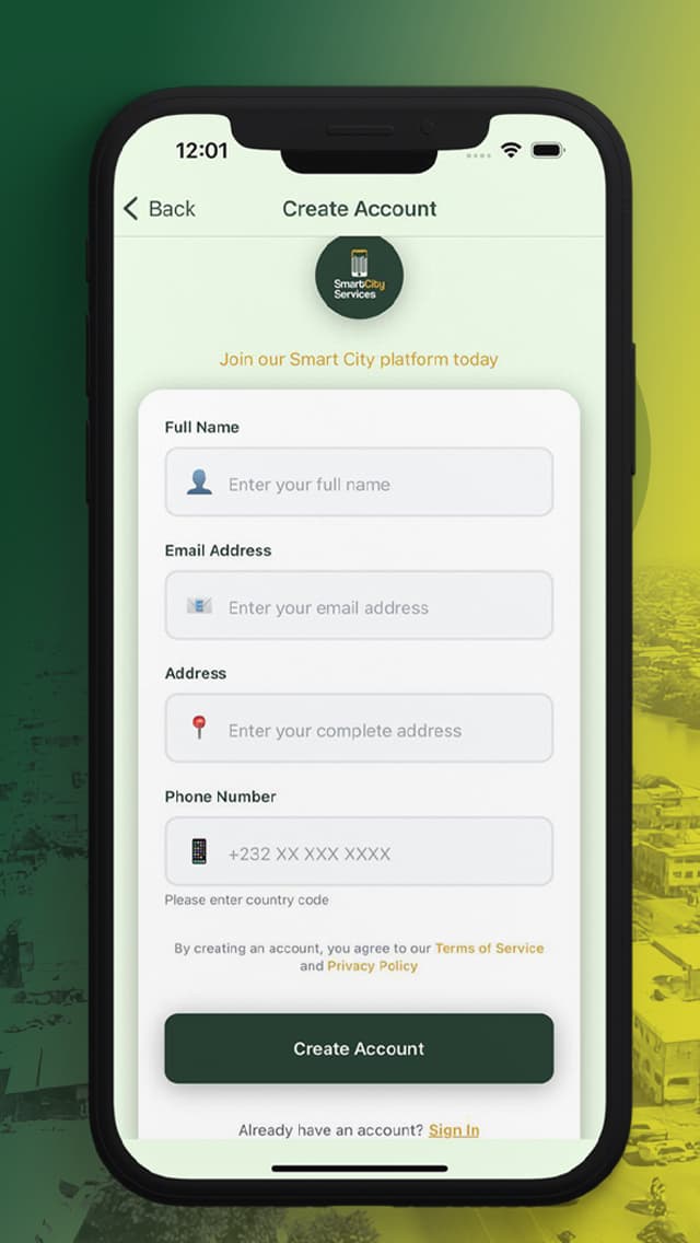 Smart City Services app screen